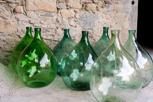 54 liter vintage XXL demijohns - transparent blue green floor vases - demijohn - Italian glass vase - Wine bottle decoration
